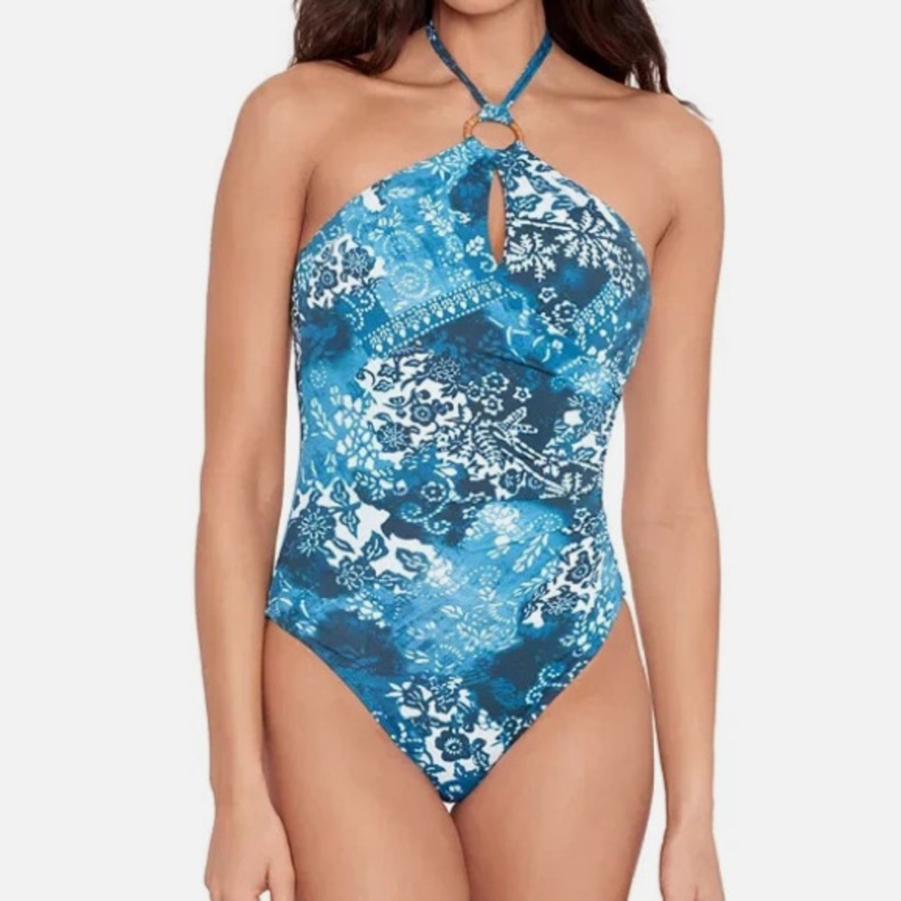Lauren Ralph Lauren NWOT Indigo Patchwork Ring One-Piece Swimsuit Size 6